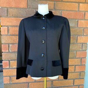 Valentino Night Jacket Velvet‎ Trim Vintage 90s Wool | Black | Size 12